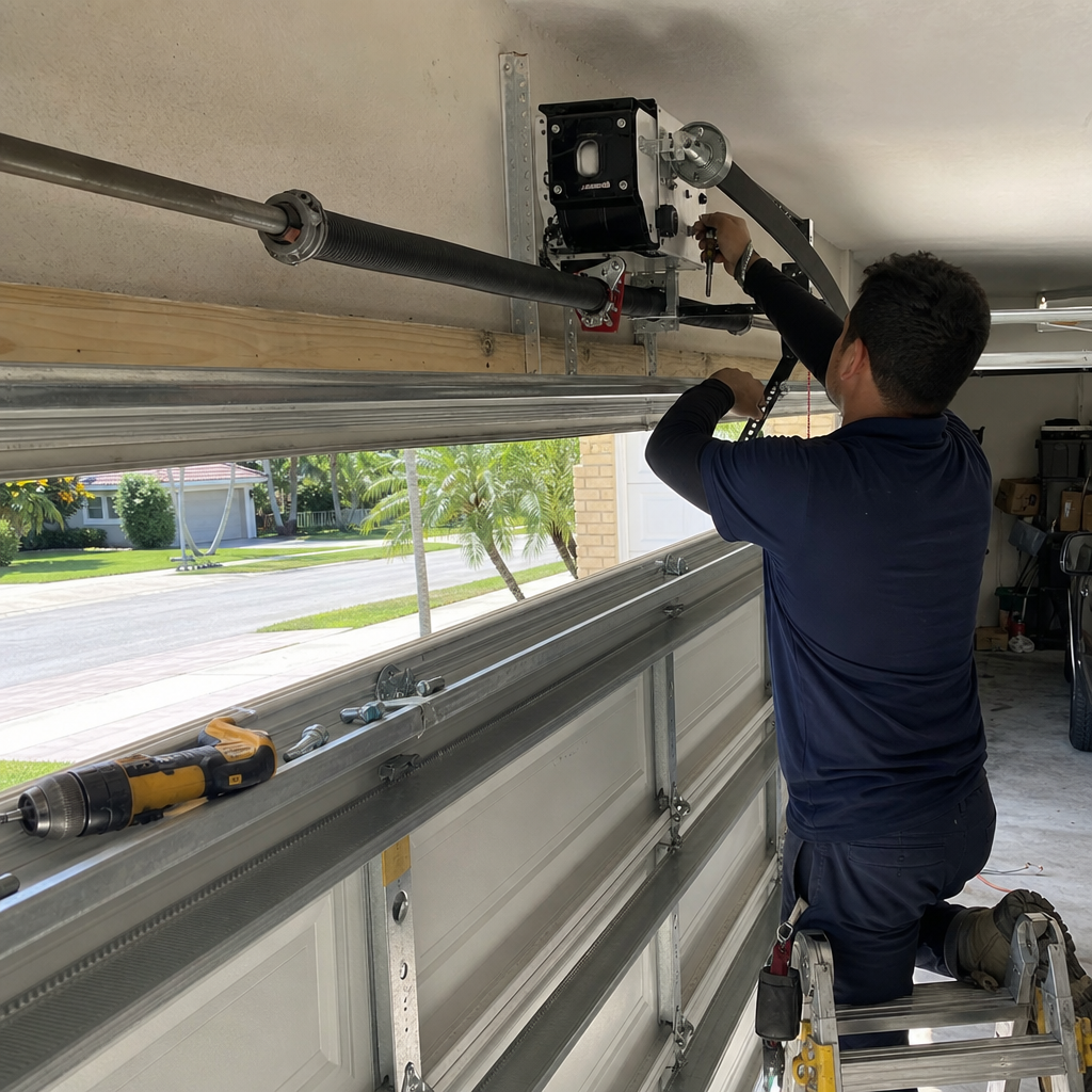 Professional installing garage door opener