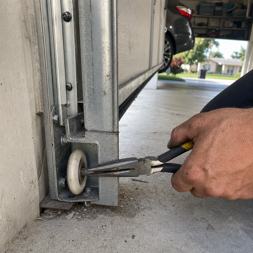 Garage door roller adjustment by technician